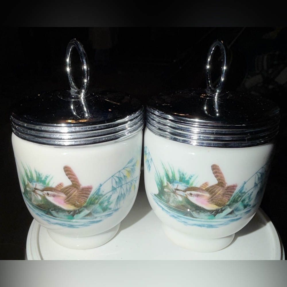 Vintage Royal Worcester Porcelain Egg Coddlers with Bird Motif - Picture 3 of 6